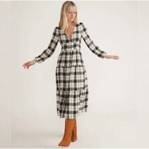 Marine Layer Black White Plaid Print Knit Midi Dress Size S Boho Cottagecore